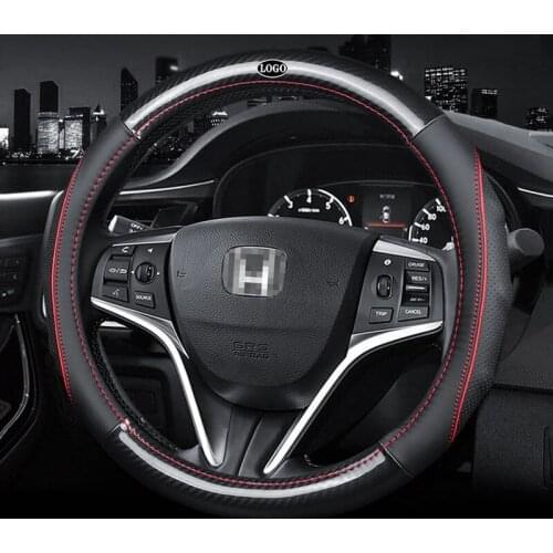 Car Carbon Fiber Leather Steering Wheel Covers Interior Accessories 38cm for Honda Accord City Civic Fit CRV BRV URV Car Styling