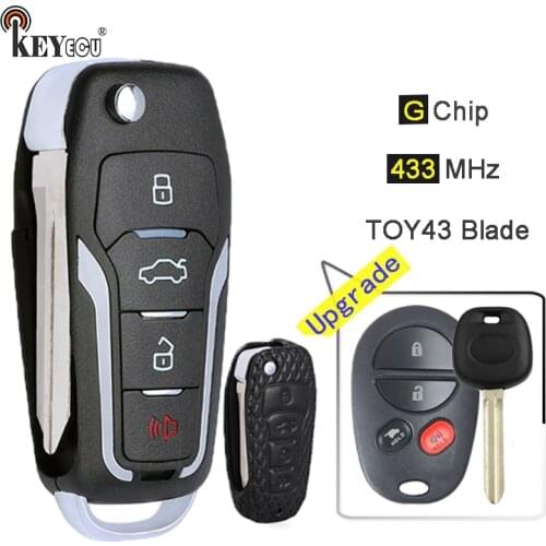 KEYECU 433MHz G Chip Upgraded Flip 4 Button Remote Key Fob TOY43 for Toyota Highlander Aurion Camry 2006-2011 with Leather case