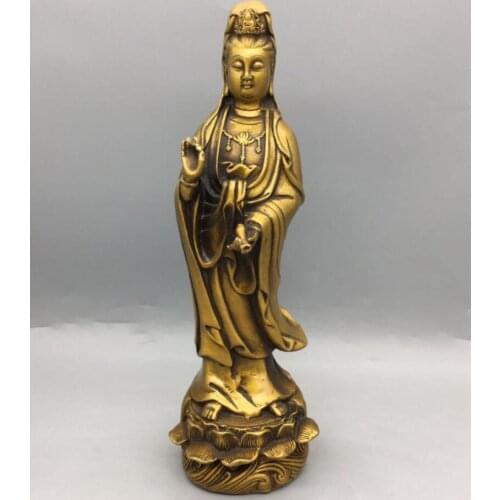 China brass lotus Goddess of mercy Buddha crafts statue