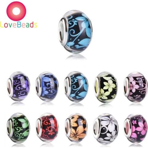 10Pcs Lot Wholesale Flower Resin Beads Large Hole Spacer Beads Charms Fit Pandora Bracelet Bangle Snake Chain for Jewelry Making