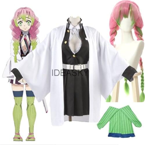 Kanroji Mitsuri Costume Anime Demon Slayer Kimetsu no Yaiba Nezuko Mitsuri Kanroji Cosplay Wig kids child women adult Kisatsutai