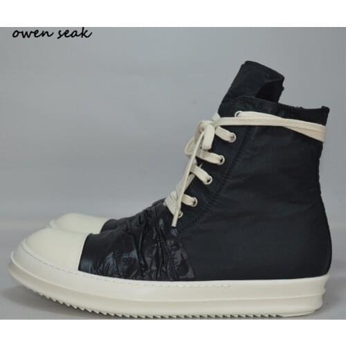 Owen Seak Women Canvas Shoes Luxury Trainers High-TOP Ankle Boots Lace Up Casual Brand Zip Autumn Flat Black Big Size Sneaker