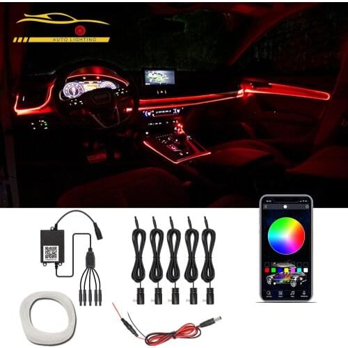 LVTUSI APP Control Fiber Optic EL Neon Tube Light Car Interior Light Bar 5 In 1 Multi-Color RGB LED Car Atmosphere Light 12V