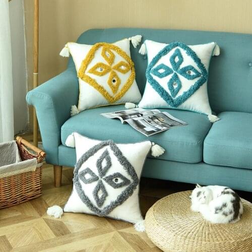 Moroccan Tufted Tassel 45*45cmPillowcase Chair Cushion Colorful Cotton Sofa Pillow Home Decoration
