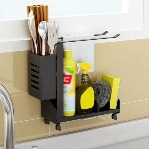 Multifunctional Kitchen Sink Caddy Organizer Stainless Steel Sponge Soap Brush Holder With Drain Pan Premium Kitchen Drying Rack