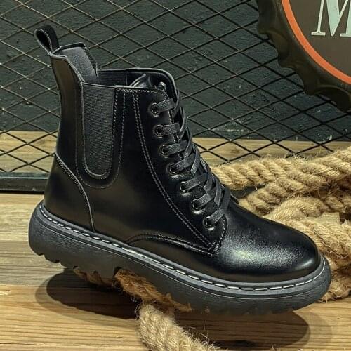 Fashion Mens Ankle Boots Lace Up Round Head Mens Martin Boots Autumn Winter Black Cowboy Boots PU Leather Men Shoes Zapatos