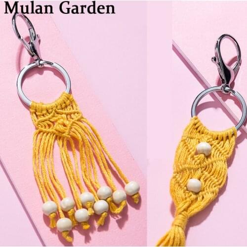 M&G Fashion Cotton String Macrame Keychain Hanging Bohemia Handmade Weave Macrame Long Tassel Keychain Women Handbags Jewelry