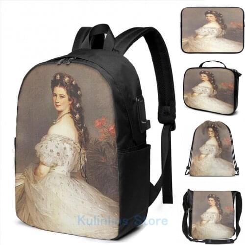 Graphic print Empress Sissy Elizabeth of Austria by Winterhalter USB Charge Backpack men School bags Women bag Travel laptop bag
