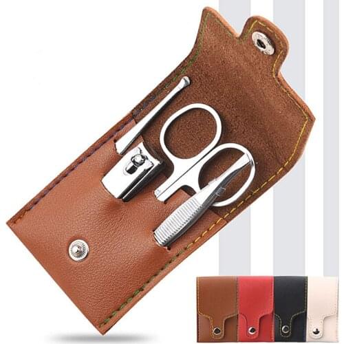 4Pcs/Set Multifunction Nail Clippers Set Stainless Steel Black Pedicure Scissor Tweezer Manicure Set Kit Nail Art Tools With Bag