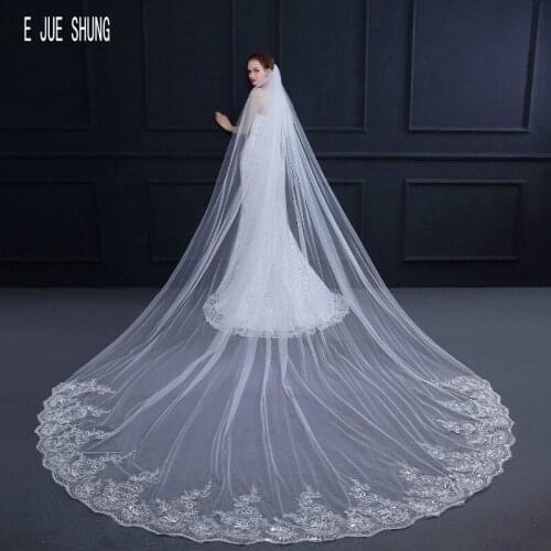 E JUE SHUNG New 3 Meter Bridal Veils Long Lace Edge Tulle Bride Wedding Veil with Comb One Layer Veu de noiva voile de mariee