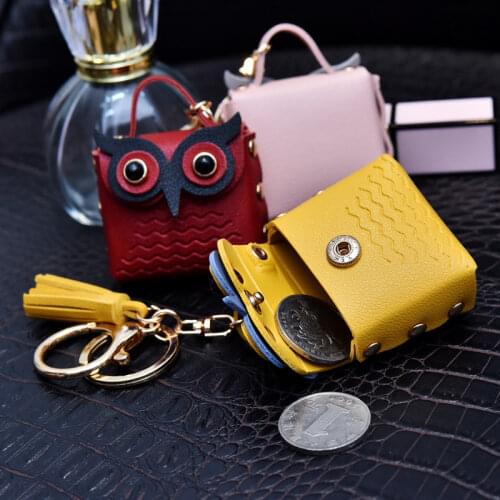New Cartoon Animal Leather Owl Coin Purse Keychain Creative Cute Headset Storage Bag Keyring for Women Men Car Key Pendant Gift