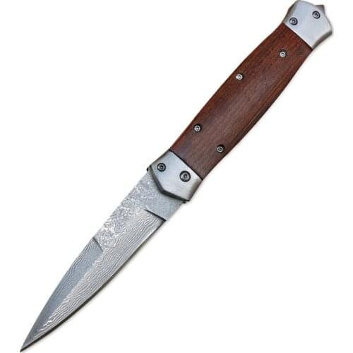 Damascus Folding Blade Knife Handmade Forged Hunting Knife 58HRC Ebony Handle Portable Sharp Pocket Knife Tools Outdoor Survival