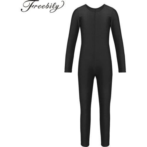 Girls Long Sleeve Unitard Bodysuit Dancewear Boys Skin Tight Jumpsuit Spandex Lycra Full Body Scoop Neck Ballet Costumes
