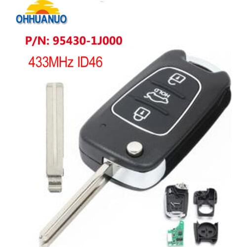 Upgraded Flip Remote Key Fob 433MHz ID46 chip for Hyundai IX35 I20 I30 I40 I35 2008-2012 P/N: 95430-1J000