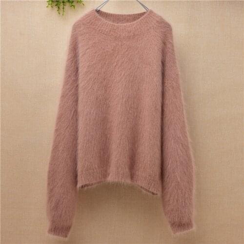 Female general sweaters plush mink cashmere round neck clothes fur loose batwing sleeves sweater pullover basic autumn