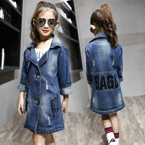 2020 Autumn Baby Girls Fashion Denim Jacket Girls letters pattern Denim Outerwear Jacket Slim and Long Sections Trench Coat Tops