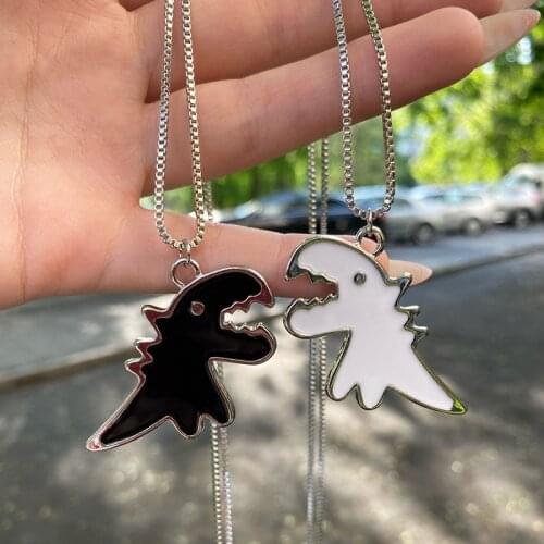 Hip Hop Dinosaur Necklaces For Women Titanium Dinosaur Black White Chunky Pendant Necklace Cartoon Animal Summer Couple Jewelry