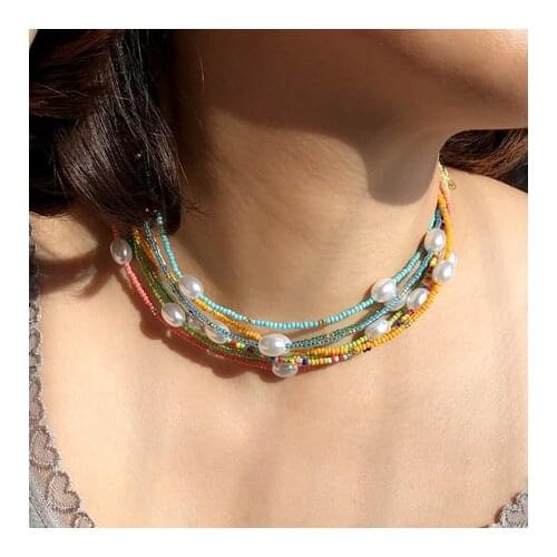 Bohemian Womens Multicolor Beads Handmade Necklaces For Women Boho Fashion Summer freshwater Pearl Choker Ladies Jewelry Gift