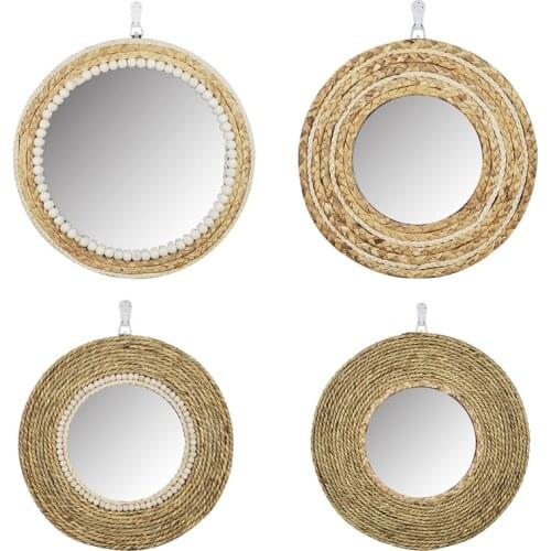 Straw Plaited Dressing Mirror Innovative Art Decoration Makeup Wall Hanging Mirrors Bedroom Bathroom Photography Prop