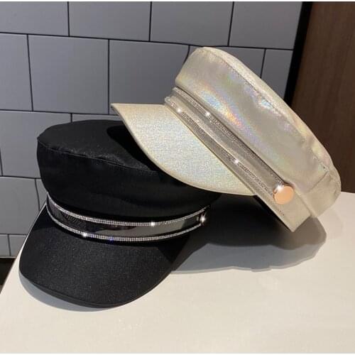 202101-daifa spring Metallic luster fabric rhinestone Transparent PVC fashion lady leisure Octagonal hat women visors cap