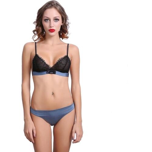 Transparent Sheer Lace Bralette Wire Free Ultra Thin Bra and Panties Set Underwear Women Sexy Unlined Lingerie