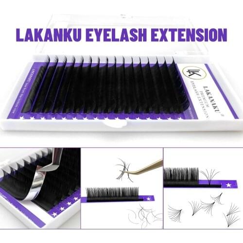 LAKANAKU 16Rows Premium Volume Lashes Tray Deep Black Matte Mega Individual Eyelash Extension Supplies for Eye Beauty Makeup