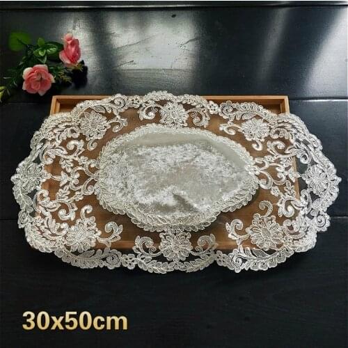 Luxury European Embroidery Velvet Fabric Oval Square Mat Placemat Coffee Table Dust Cover Cloth Christmas Decoration Coaster