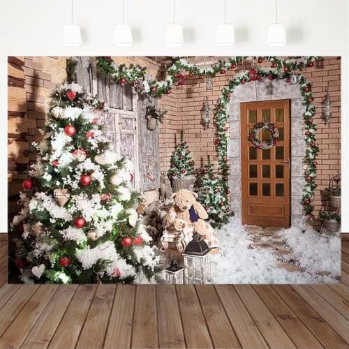 Christmas Photography Background X-mas Tree Toy Bear Snowfield Backdrop Children Party Decoration Prop Banner For Photo Studio