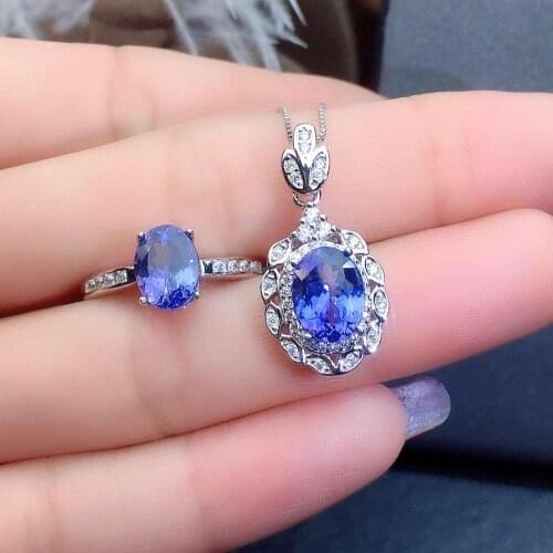 The Best Gift for Your loved Girl Tanzanite jewelry set 925 sterling silver 1pc Tanzanite pendant,1pc Tanzanite ring