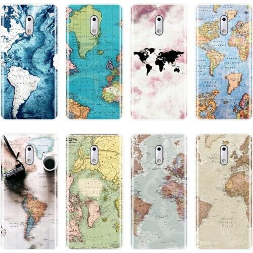 TPU Phone Case Silicone For Nokia 1 2 3 5 6 8 World Map Pink Marble Blue Travel Soft Back Cover For Nokia X6 7 Plus