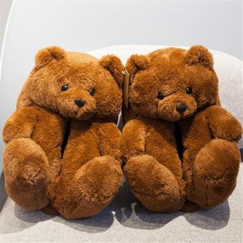 Wholesale Womens Teddy Bear Plush Slippers Cute Cartoon Cotton Slides Female Designer Flip Flops Unisex Ladies/Male Sneakers