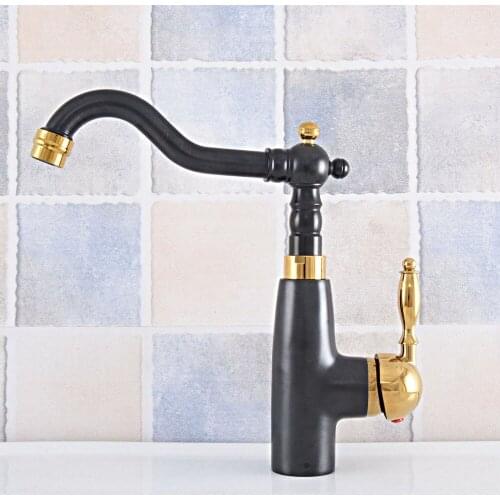 Oil Ruubed Bronze Black & Gold Brass Bathroom Sink Faucet Single Hole Modern Vanity Faucet One Handle Kitchen Faucet