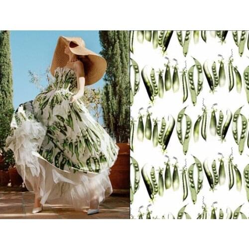 Telas High quality crepe silk satin fabric green peas designs printing blouse dress summer 90% silk fabric tissus au metre tissu