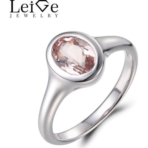 Leige Jewelry Natural Pink Morganite Engagement Ring Real 925 Sterling Silver Oval Cut Gemstone Solitaire Ring Romantic Rings