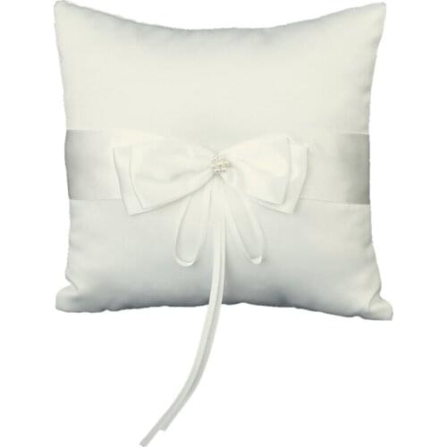 Faux Pearl Decorated Wedding Ring Pillow Cushion Bearer 20 x 20cm---Ivory