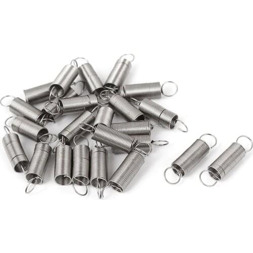 Uxcell Hot Sale 24Pcs 0.5x6x25mm Stainless Steel Dual Hook Small Tension Spring Coil Tension Steel 0.5mm Dia Small Mini Spring