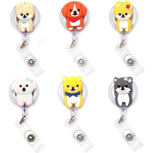 6 Colors Cute Dog Retractable Badge Holder Reel Exhibition Enfermera Students Girls Name PU Card Hospital Office Chest Card