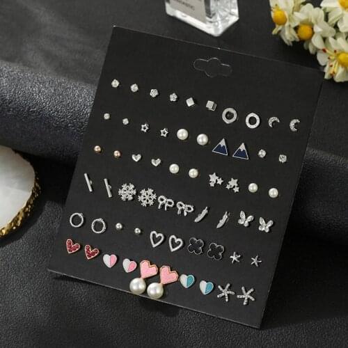 YADA 30 PCS/Set Fashion Christmas Snowflake Earring Statement Crystal Earring For Women Jewelry Heart&Pearl Earrings ER200190