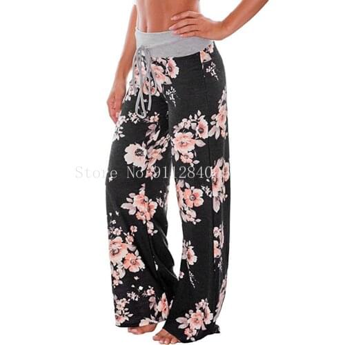 Marpai 2021 New Women Loose Trousers Floral Print Casual Stretch Waist Drawstring Home Pajama Pants