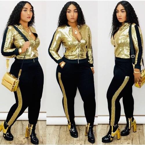 Autumn Winter Sequin 2 Piece Set Women Tracksuit Long Sleeve Jacket Top Pant Suit Streetwear Birthday Matching Sets Club Outfits