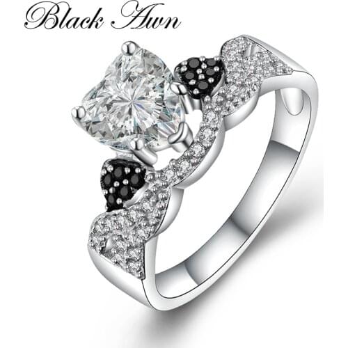 BLACK AWN Classic 925 Sterling Silver Jewelry Heart Wedding Rings for Women C398