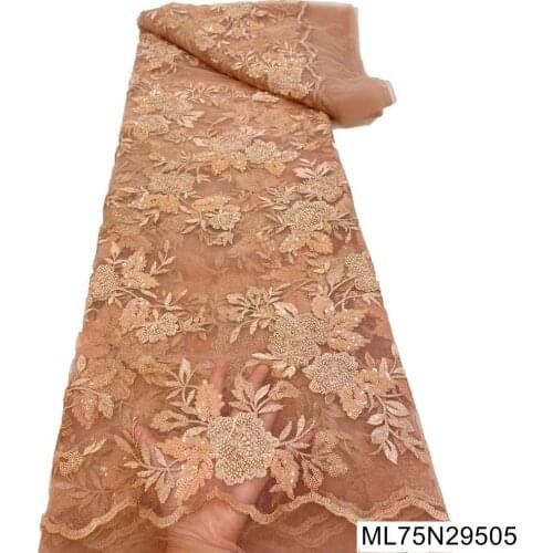 2021 Nigerian High Quality popular beads and sequins lace fabric african lace fabric 5 yards for wedding party dress ML75N295