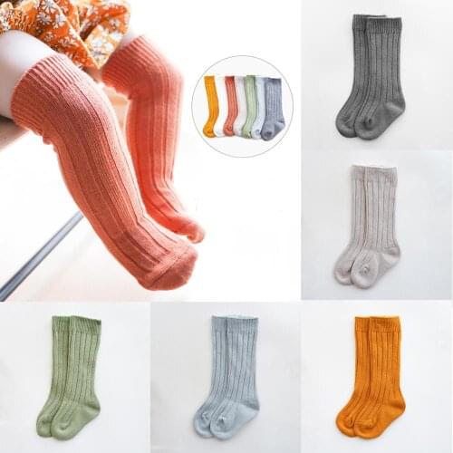 2021 New Kids Toddler Infant Baby Girls Boys Solid Anti-Slip Knitted Long Stockings Cotton Knee Stockings Wholesale Dropshipping