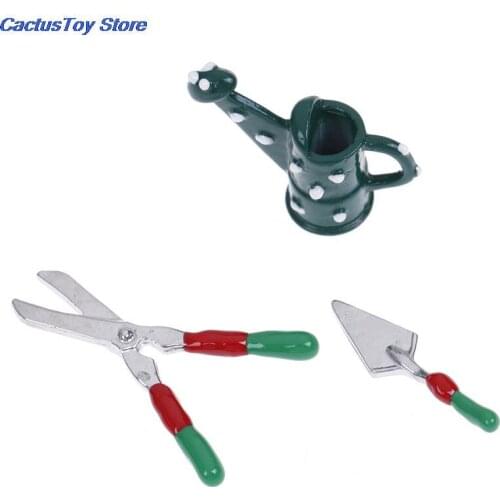 Garden Decoration Accessories For 1/12 Scale Dollhouse Miniatures Green Watering Can and Gardening Tools Set