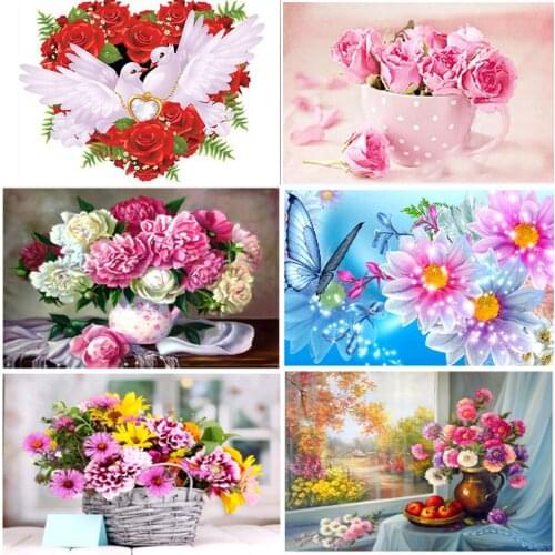 5DDIY diamond painting rose vase flower basket diamond Mosaic embroidery handmade cross stitch home decorations New Year gift