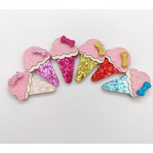 40PCS/Lot 4x2.4cm Shiny Ice Cream Padded Applique Crafts for Children Headwear Hair clip Accessorie and Garment Accessoires