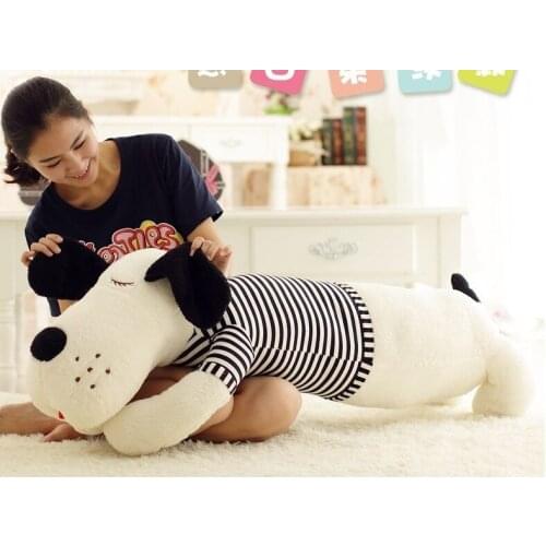 Big plush lovely dog toy white lying dog doll with black stripe cloth gift about 130cm 0446