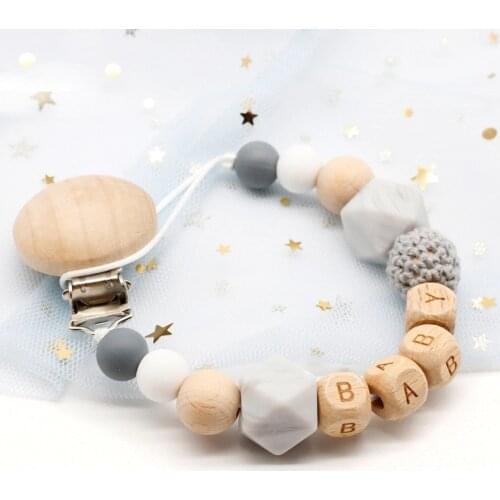 Personalized Name Handmade Silicone Baby Wooden Dummy Pacifier clip Safe Teething Chain Teether Pacifier chains Holder Chain