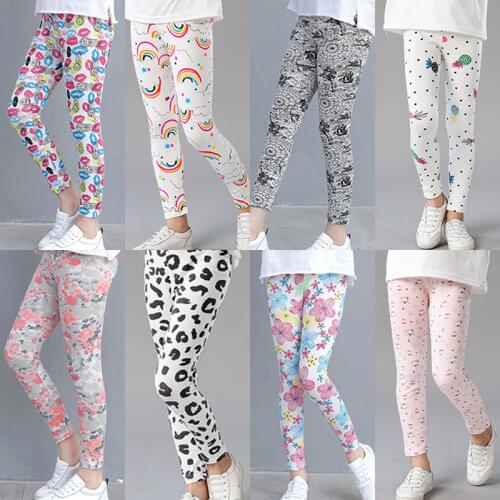 Kids Girls Leggings Cute Floral Rainbow Toddler Skinny Trousers Teenage Child Pencil Pants