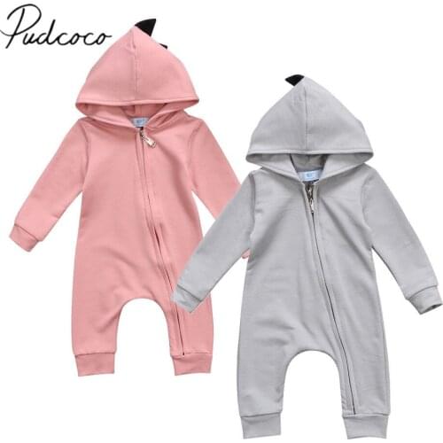 2018 Brand New 0-24M Toddler Infant Newborn Baby Boys Girls Dinosaur Hooded Romper Long Sleeve Playsuit Outfit Cute Clothes